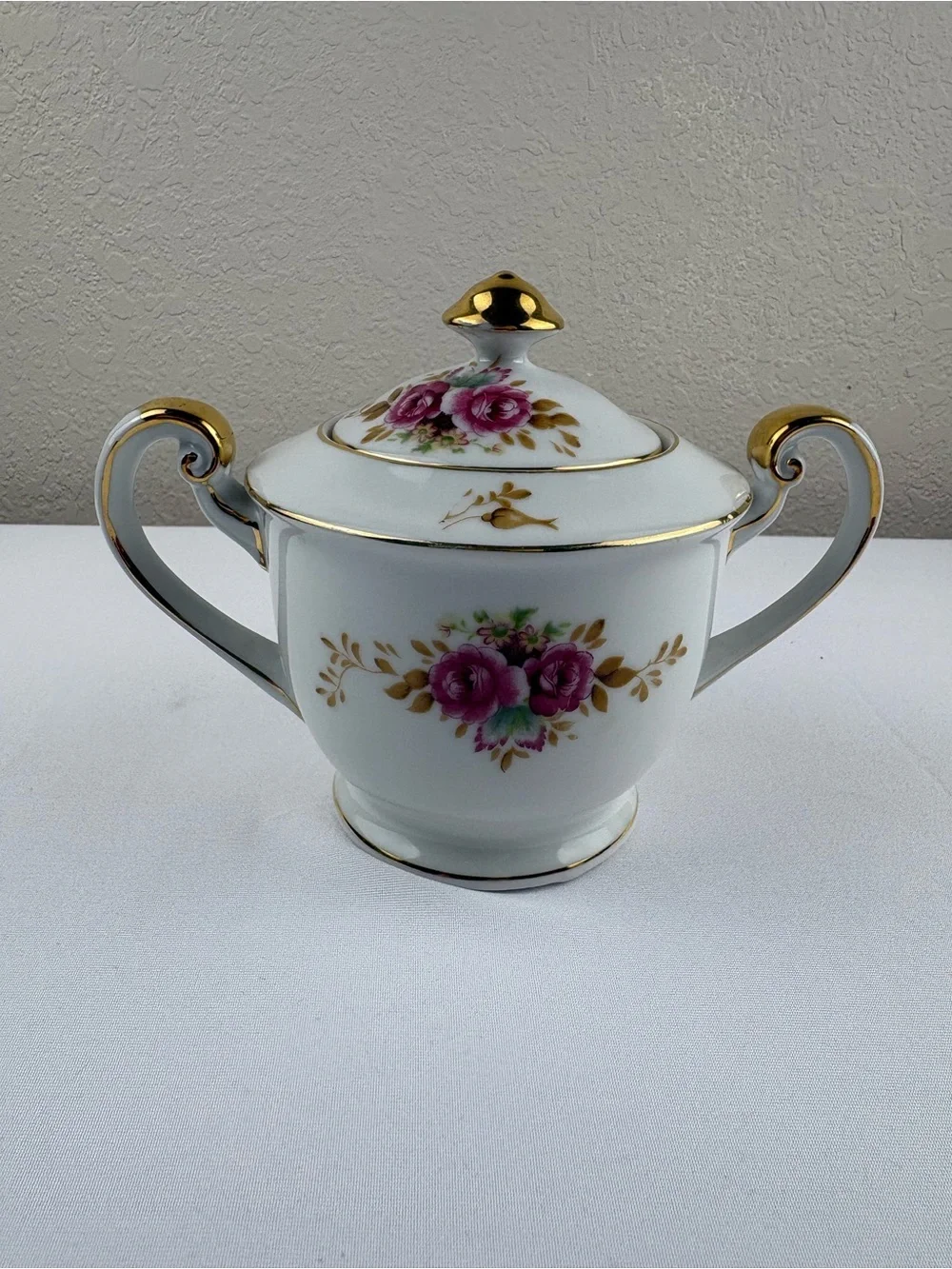 Vintage Saji “Moss Rose” Sugar Bowl with Lid, and Creamer Set